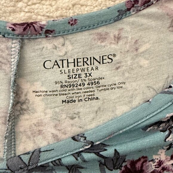 Catherines Dress Size 3X Floral Teal Burgundy Knit Short Sleeve Pockets - Picture 5 of 10